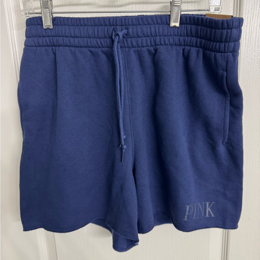 NWT PINK Victoria's Secret Women's Fleece Shorts, Medium, 5” inseam, Navy Blue